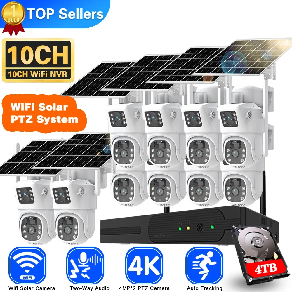 Home Security Kit With Camera - 듀얼 렌즈 와이파이 태양광 CCTV 카메라