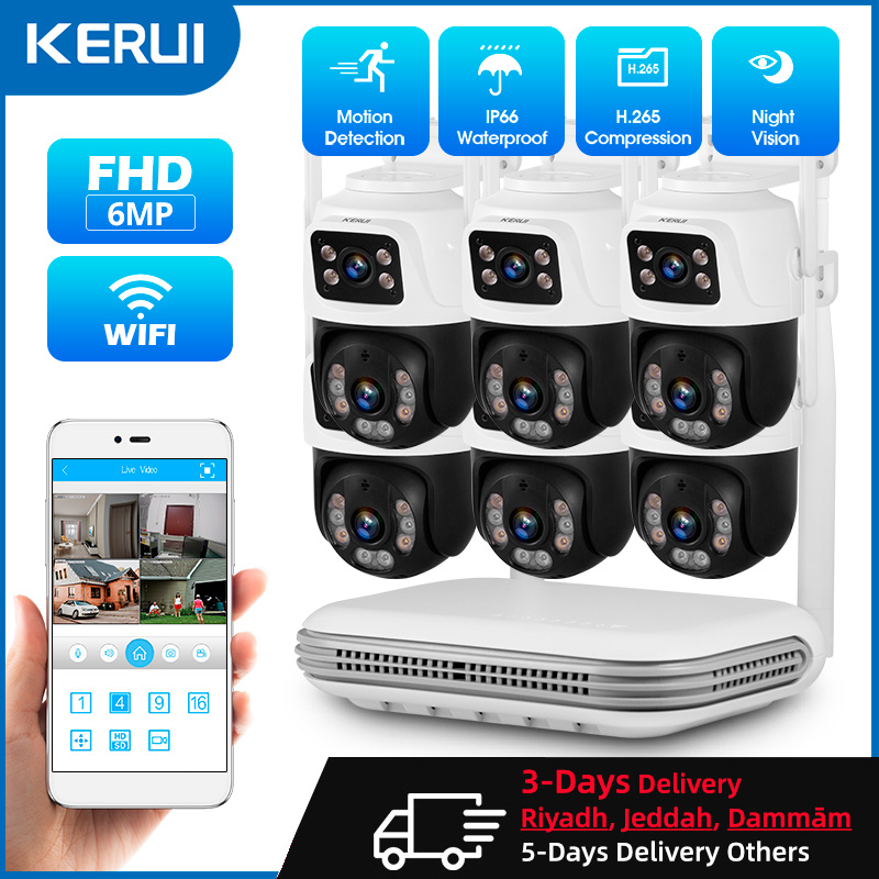 Home Security Kit With Camera - KERUI 방수 6MP HD 무선 듀얼