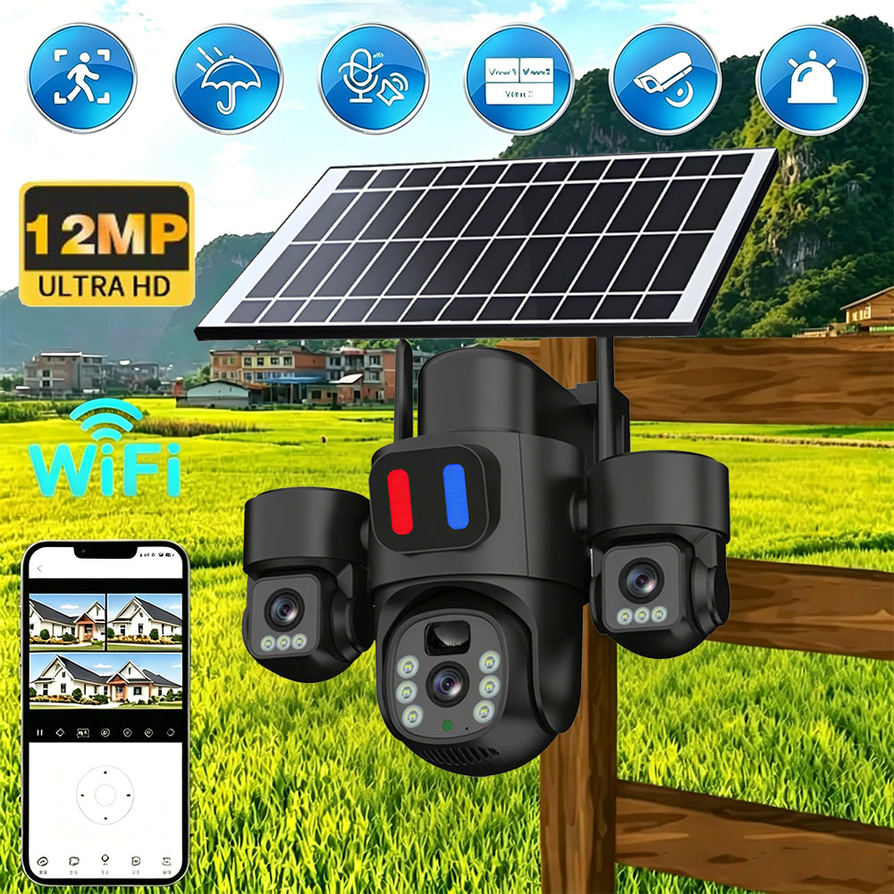 Home Security And Cctv - 태양광 WiFi PTZ 카메라 야외용 트리플